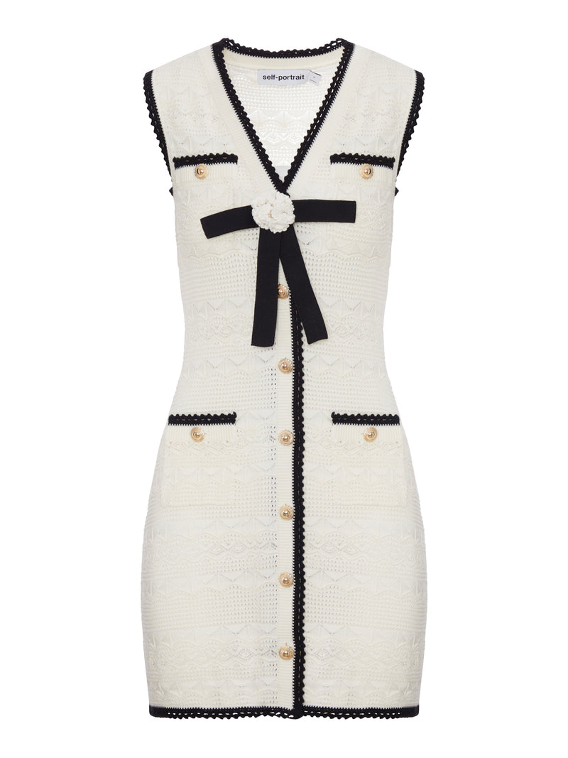 Self-Portrait Women White Mini Dress In Quilted Knit