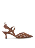 Fendi Women Colibrì Lite Slingback With Medium Heel In Mesh With Brown Ff Embroidery