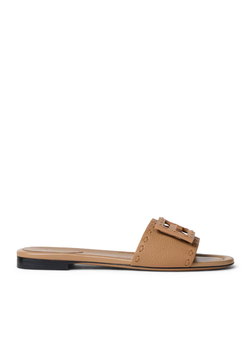 Fendi Women Light Brown Leather Baguette Slide
