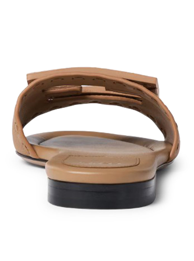 Fendi Women Light Brown Leather Baguette Slide