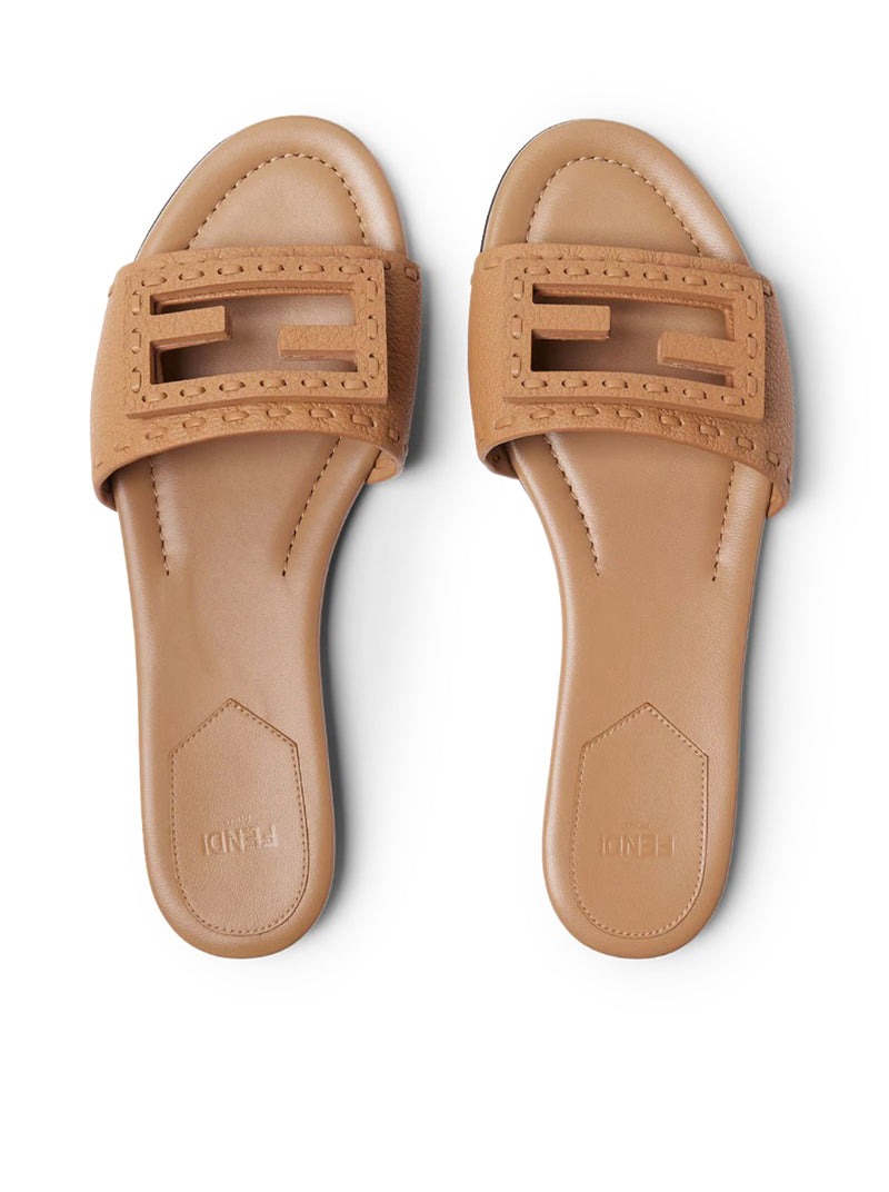Fendi Women Light Brown Leather Baguette Slide
