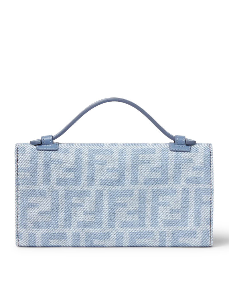 Fendi Women Continental With Chain Baguette Denim Wallet Ff Light Blue