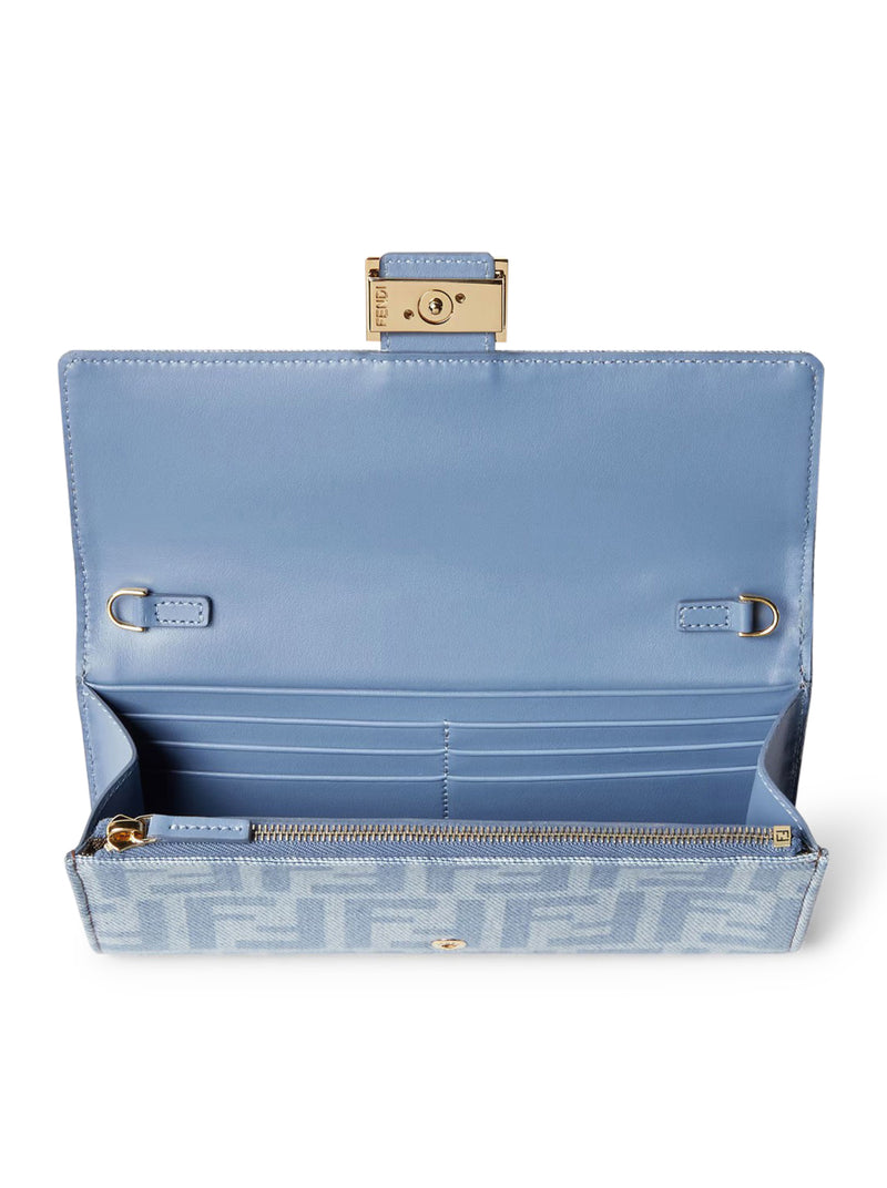 Fendi Women Continental With Chain Baguette Denim Wallet Ff Light Blue