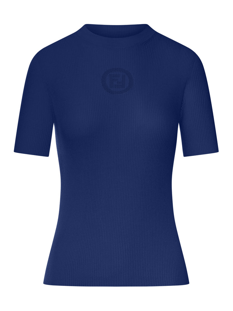 Fendi Women Blue Cotton Sweater With Front Logo