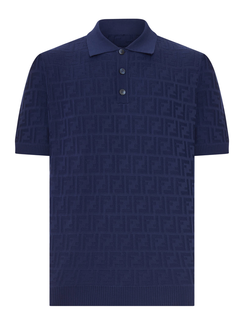 Fendi Men Dark Blue Tricot Cotton Polo Shirt