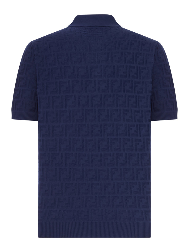Fendi Men Dark Blue Tricot Cotton Polo Shirt