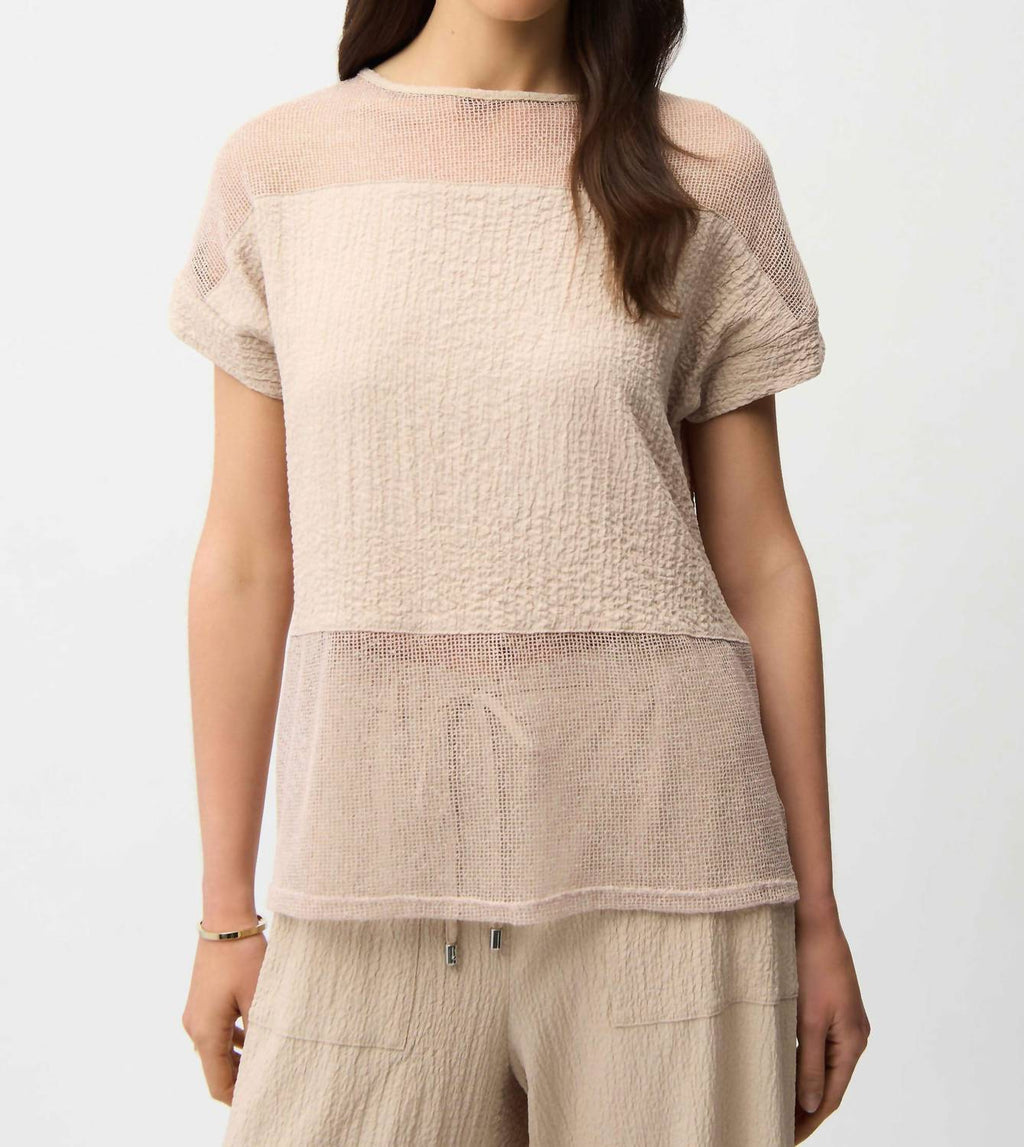 Seersucker Mesh Boxy Top In Parchment