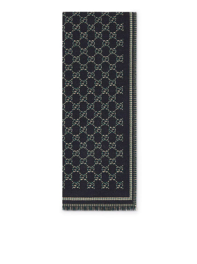 Gucci Men Gg Jacquard Wool Scarf