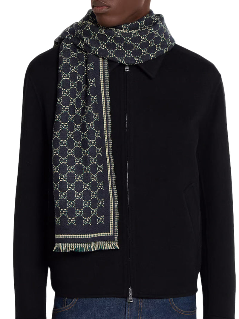 Gucci Men Gg Jacquard Wool Scarf