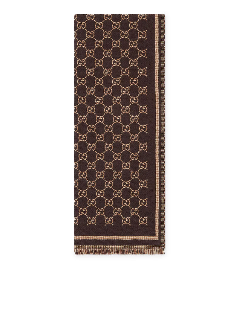 Gucci Men Gg Jacquard Wool Scarf