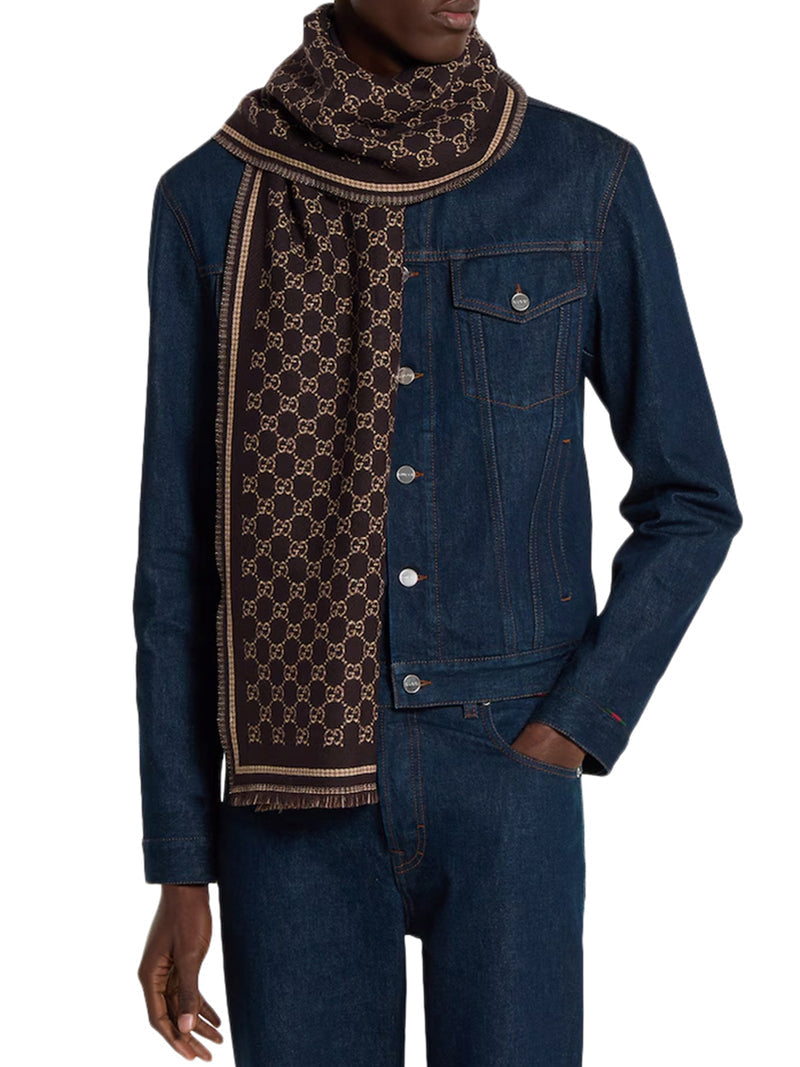 Gucci Men Gg Jacquard Wool Scarf