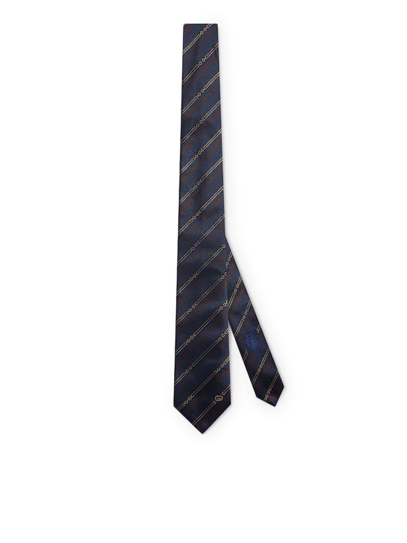 Gucci Men Silk Tie With Hook And Gg Cross