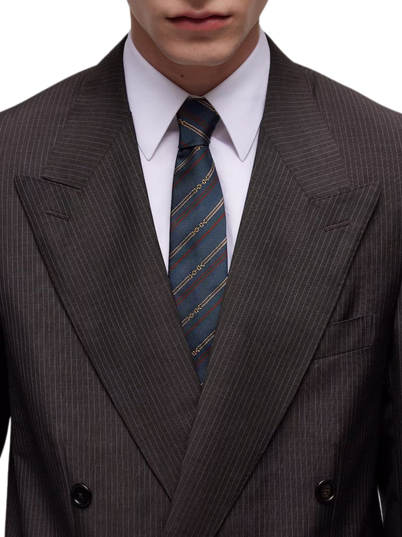 Gucci Men Silk Tie With Hook And Gg Cross