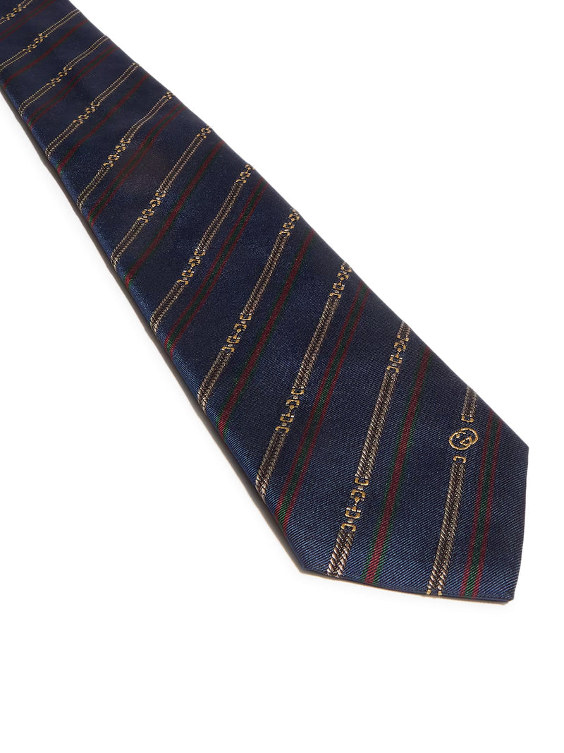 Gucci Men Silk Tie With Hook And Gg Cross
