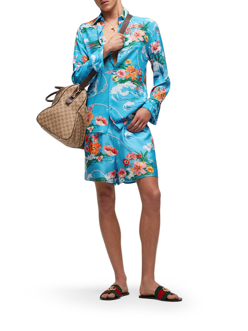 Gucci Men Printed Silk Twill Shorts