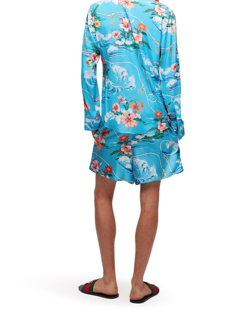 Gucci Men Printed Silk Twill Shorts