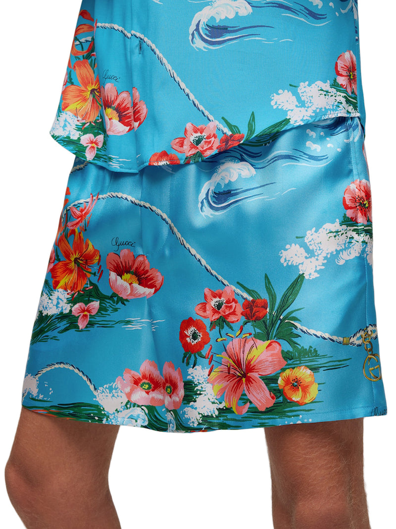 Gucci Men Printed Silk Twill Shorts