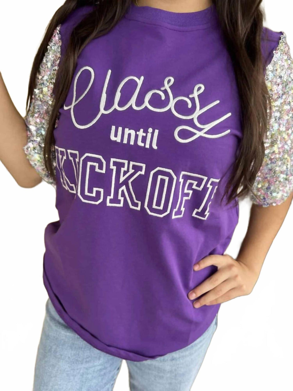 Classy Until Kickoff Top In Purple