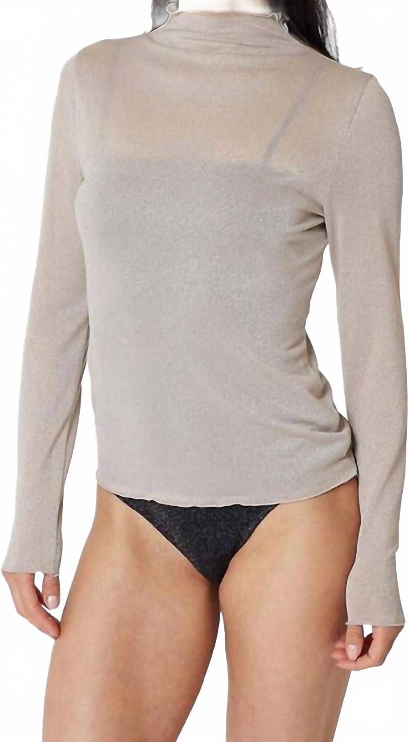 Light Lurex Mockneck Top In Champagne