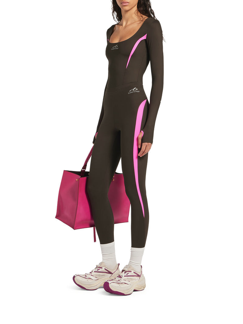 Balenciaga Women Techwear Leggings In Technical Fabric Khaki Brown And Fluorescent Pink