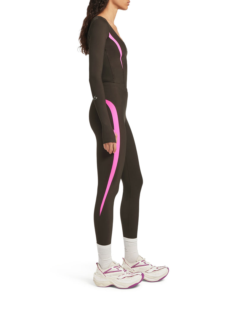 Balenciaga Women Techwear Leggings In Technical Fabric Khaki Brown And Fluorescent Pink