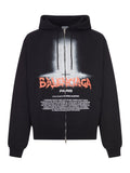 Balenciaga Men The Door Oversized Zip Sweatshirt In Black Dry Fleece