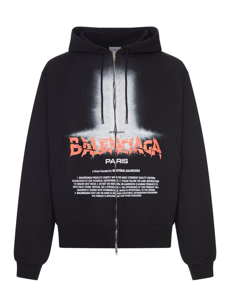 Balenciaga Men The Door Oversized Zip Sweatshirt In Black Dry Fleece