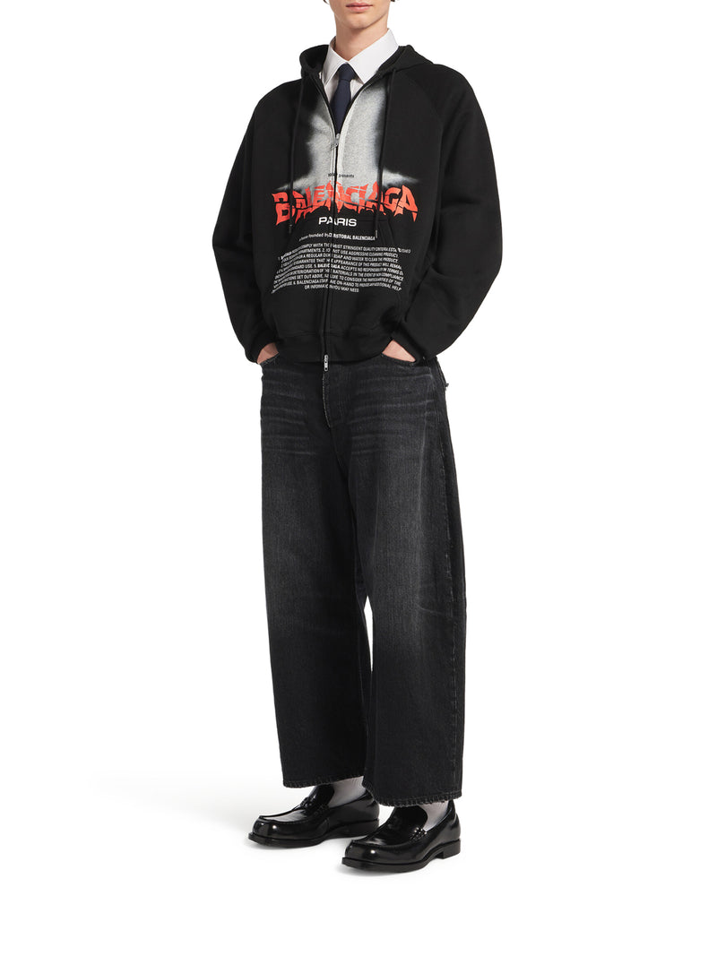 Balenciaga Men The Door Oversized Zip Sweatshirt In Black Dry Fleece