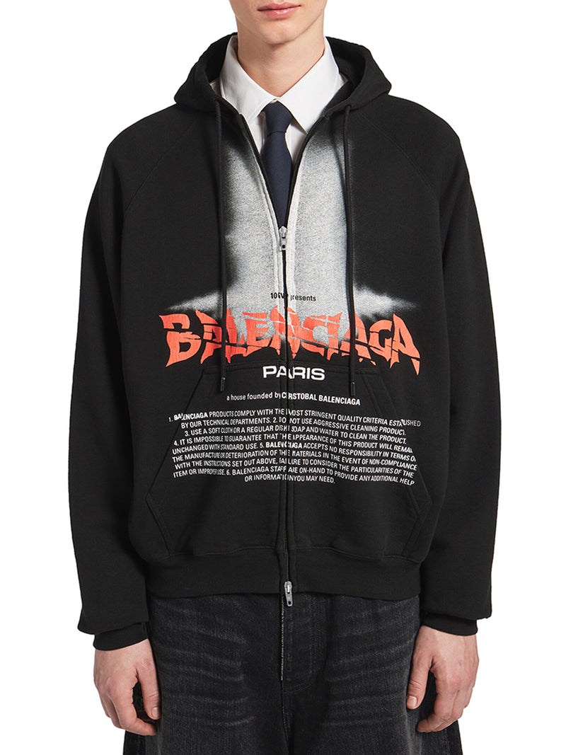 Balenciaga Men The Door Oversized Zip Sweatshirt In Black Dry Fleece