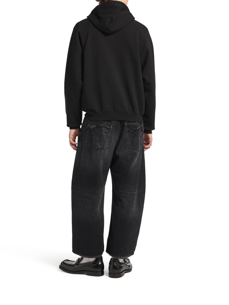 Balenciaga Men The Door Oversized Zip Sweatshirt In Black Dry Fleece