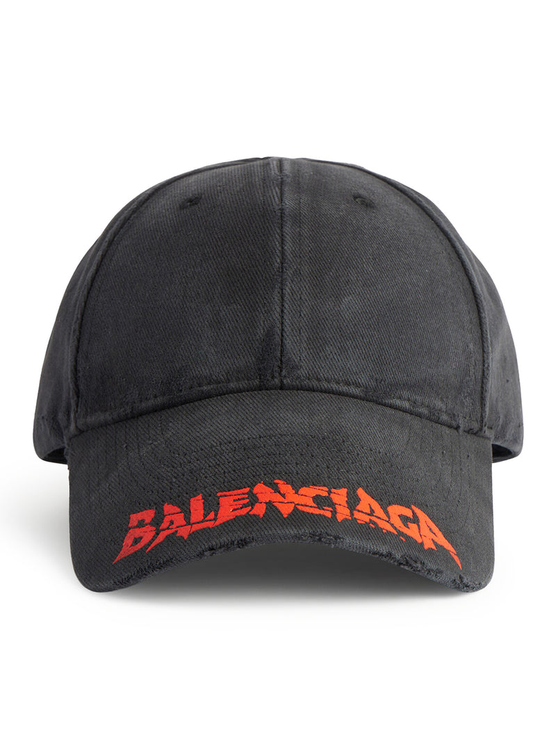 Balenciaga Men Black Cotton Drill Logo Hat