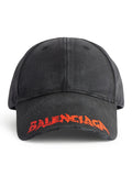 Balenciaga Men Black Cotton Drill Logo Hat
