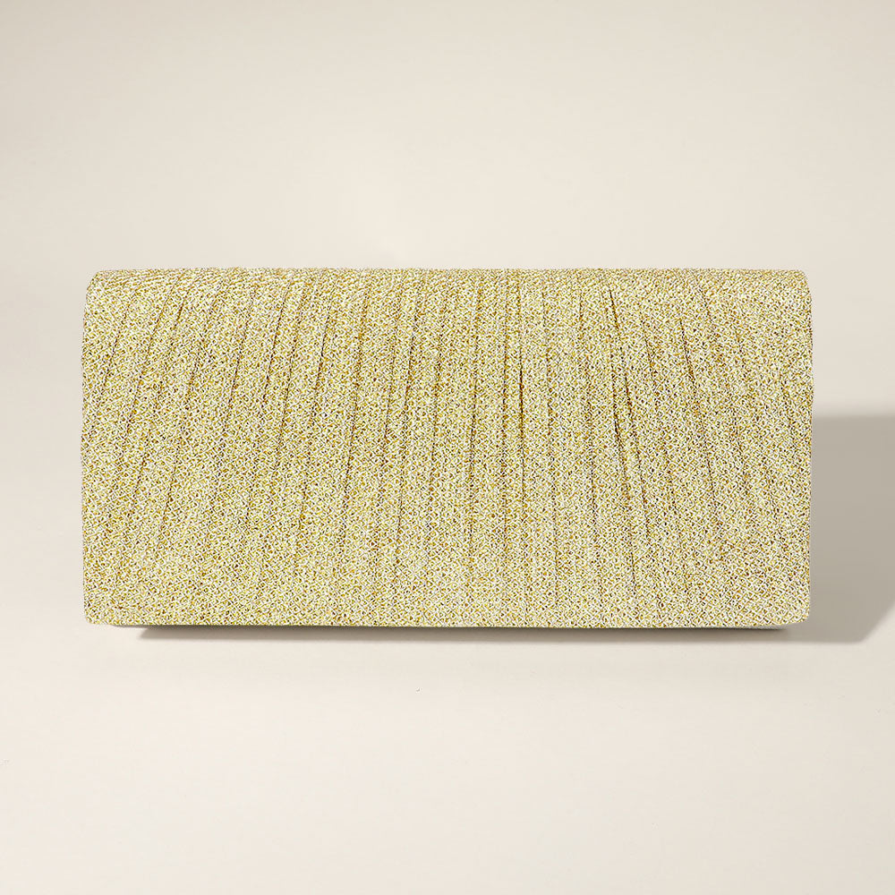 Pleated Shimmery Evening Clutch Crossbody Bag