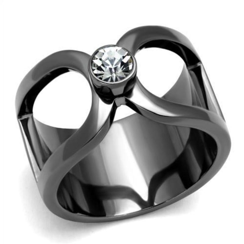 IP Light Black Stainless Steel Ring with Top Grade Crystal in Clear