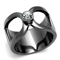 IP Light Black Stainless Steel Ring with Top Grade Crystal in Clear