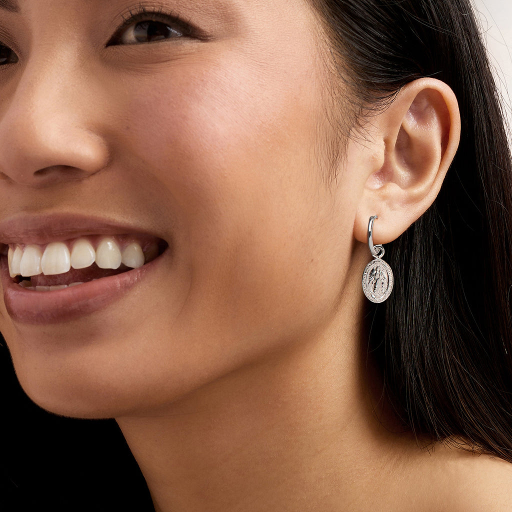 Ross-Simons Italian Sterling Silver Jewelry Set: Hoop Earrings and 2 Pairs Of Interchangeable Religious Drops