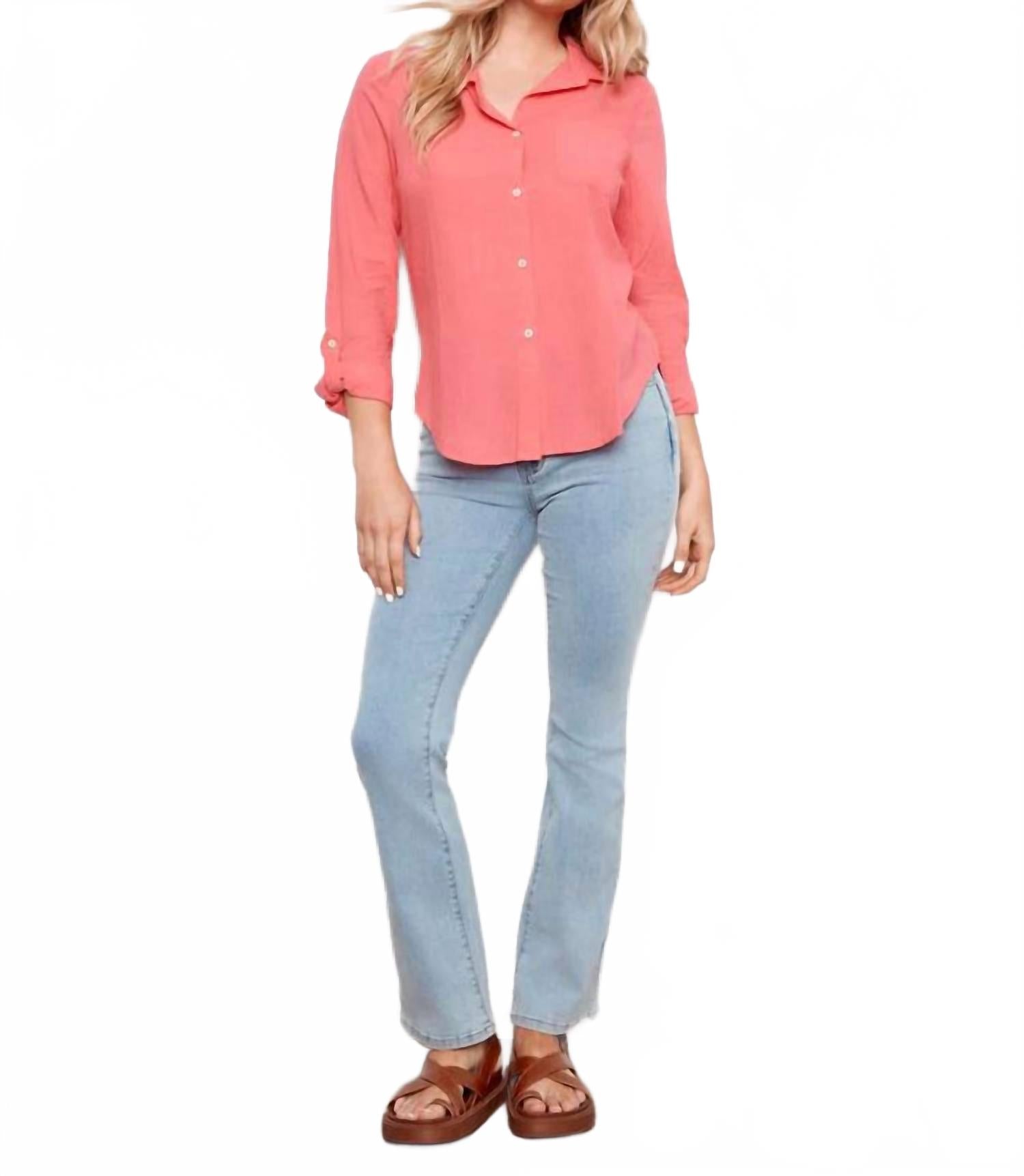 Cotton Button Up Shirt In Sorbet