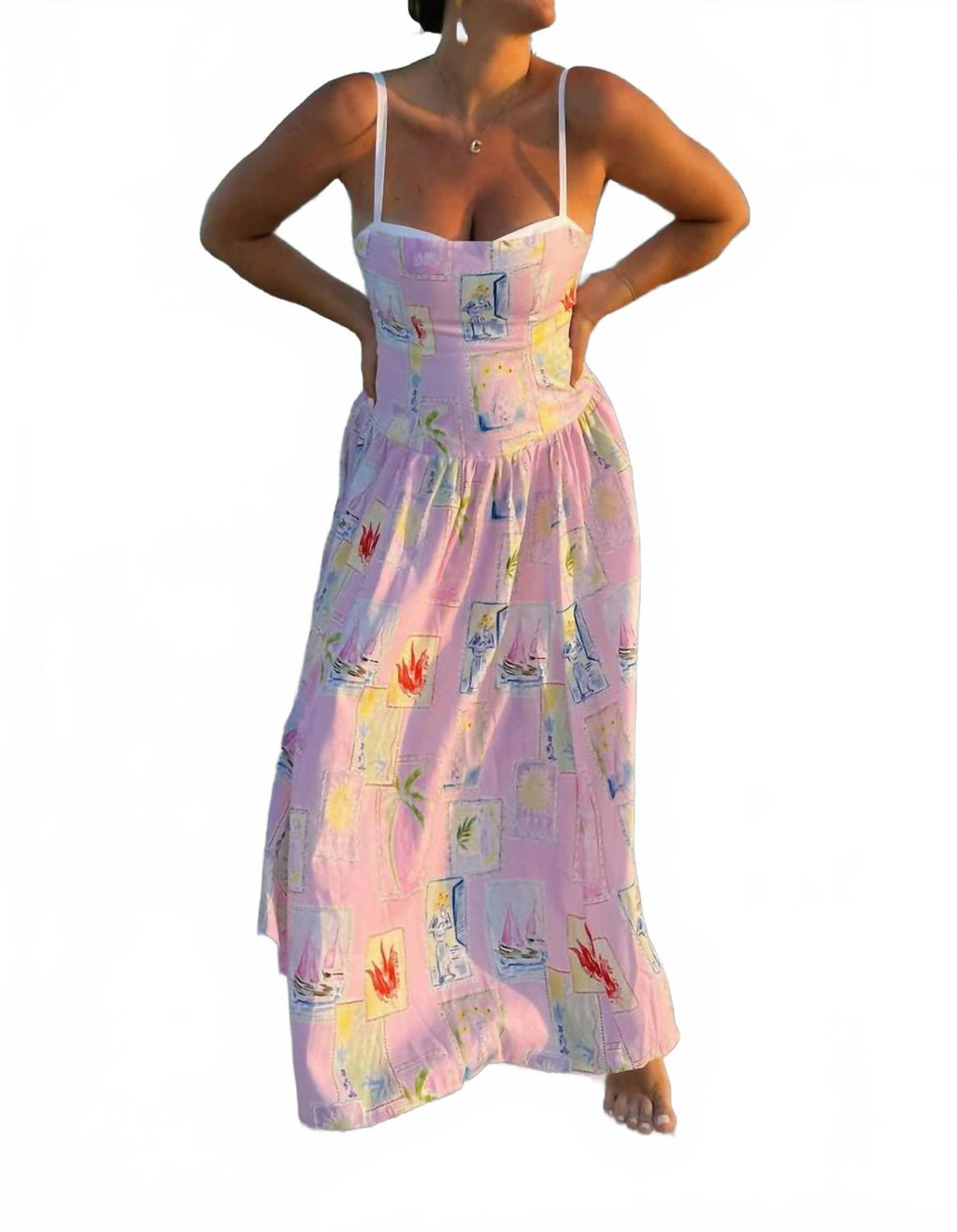 Hepburn Midi Dress In Summer Soleil Linen