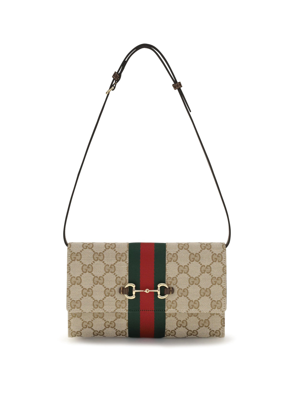 Gucci Women Horsebit Web Wallet With Shoulder Strap