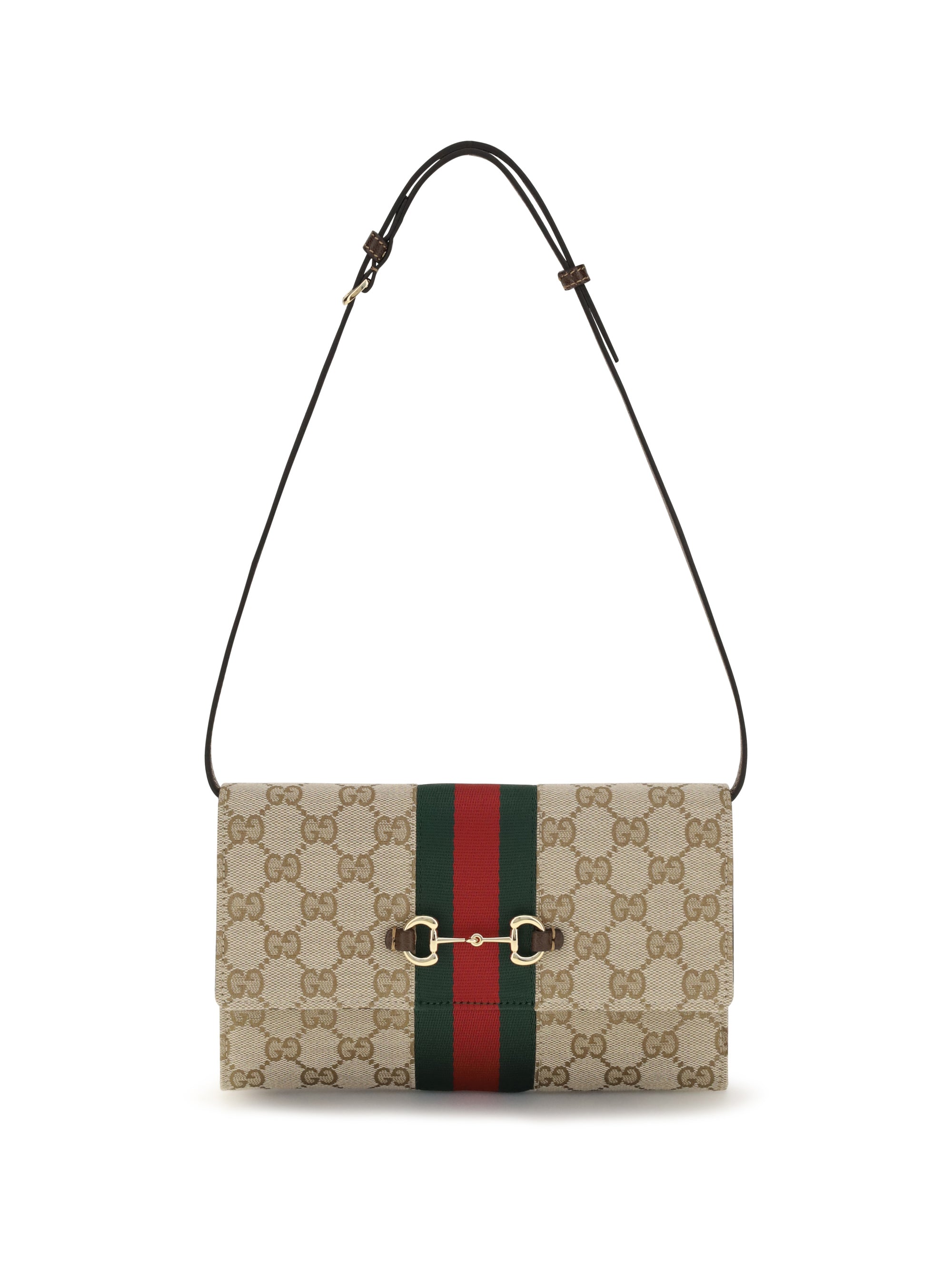 Gucci Women Horsebit Web Wallet With Shoulder Strap