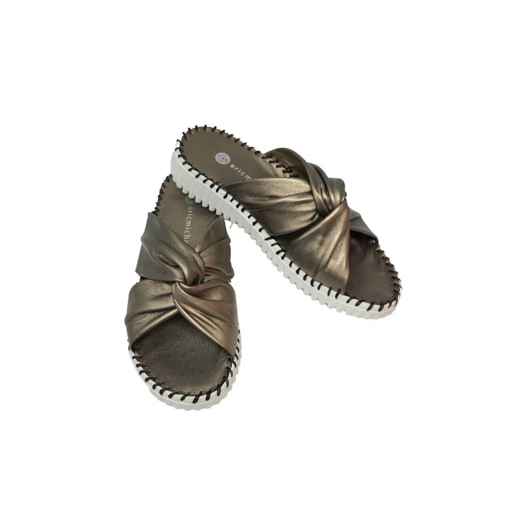 Women's Candace Leather Knot Slide Sandals In Pewter