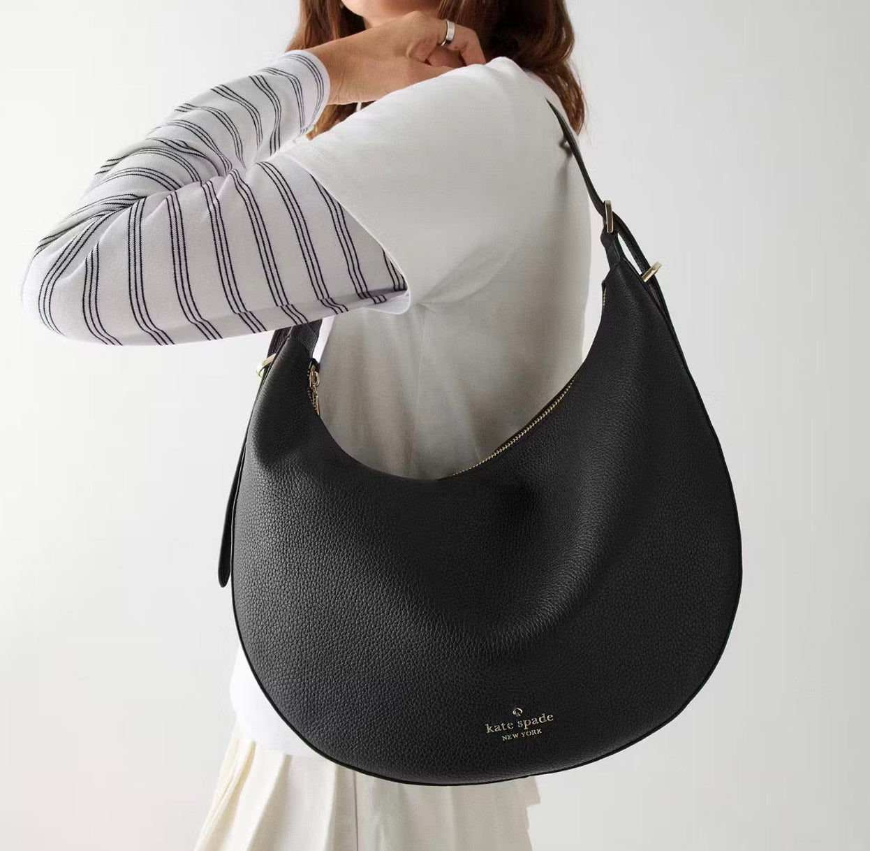 NWT Kate Spade Nova Large Leather Shoulder Bag In Black