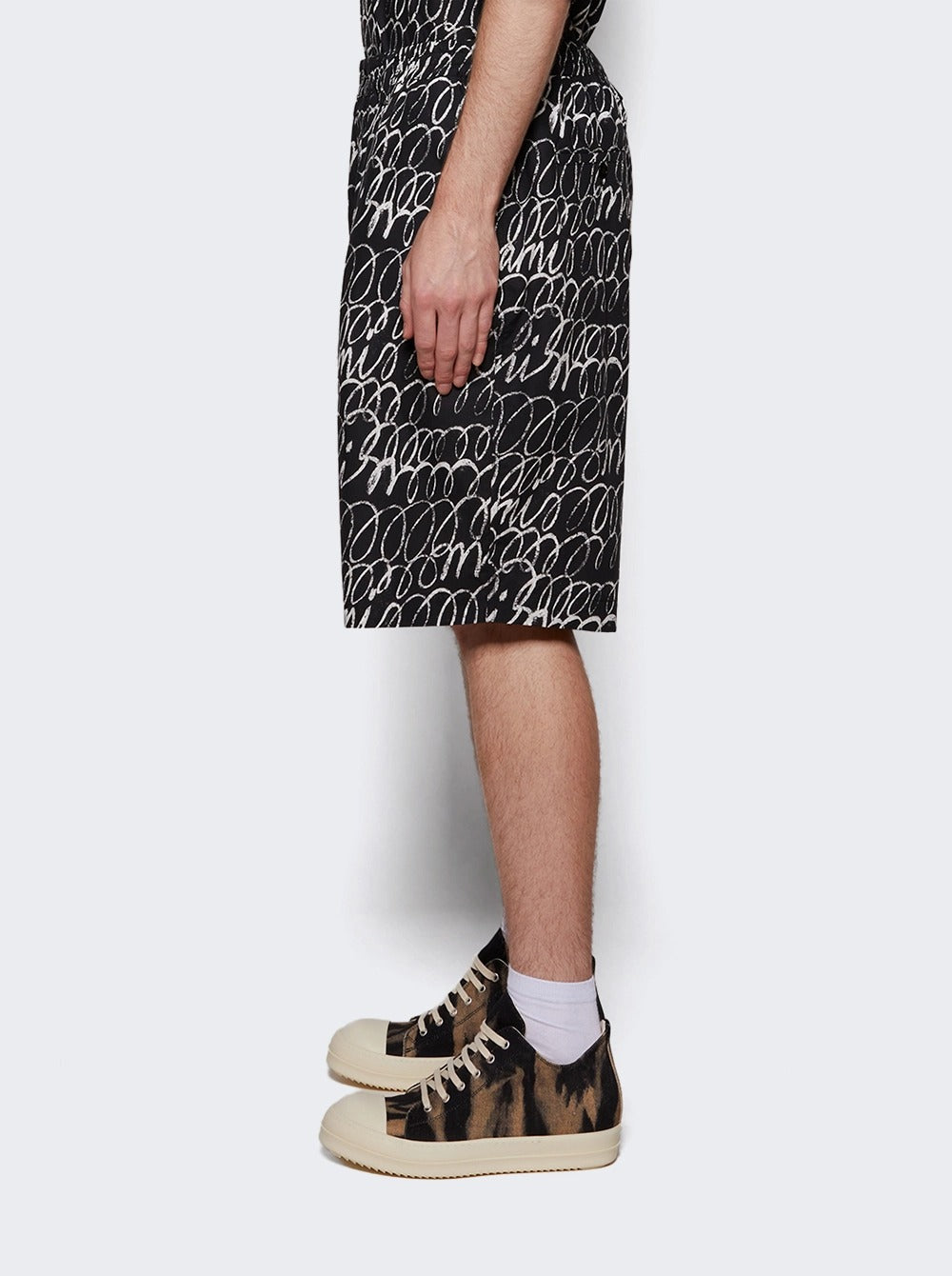 Marni Scribbled Popeline Drawstring Shorts - Black