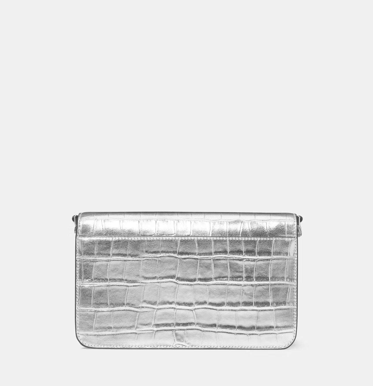 NWT Kate Spade Madison Croc Embossed Leather Willow Mini Flap Crossbody In Metallic Silver