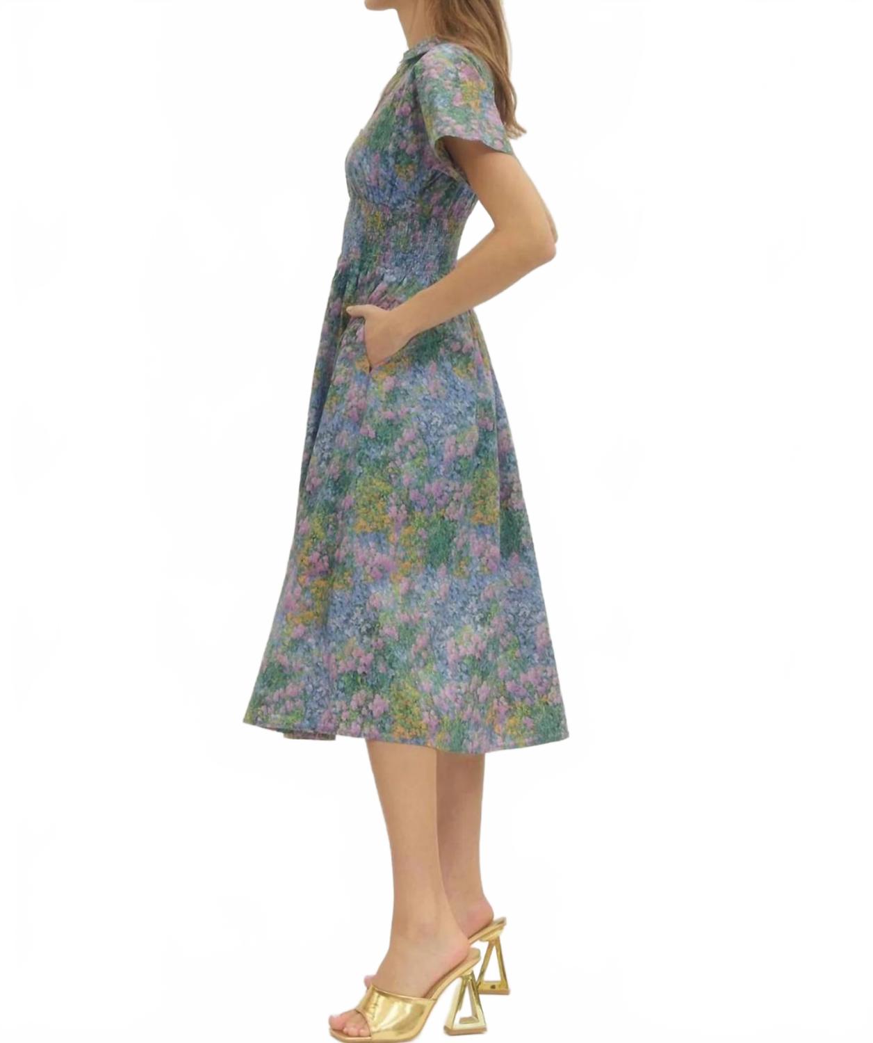 Impressionist Midi Dress In Blue