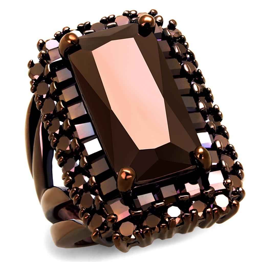 IP Coffee light Brass Ring with AAA Grade CZ in Light Coffee