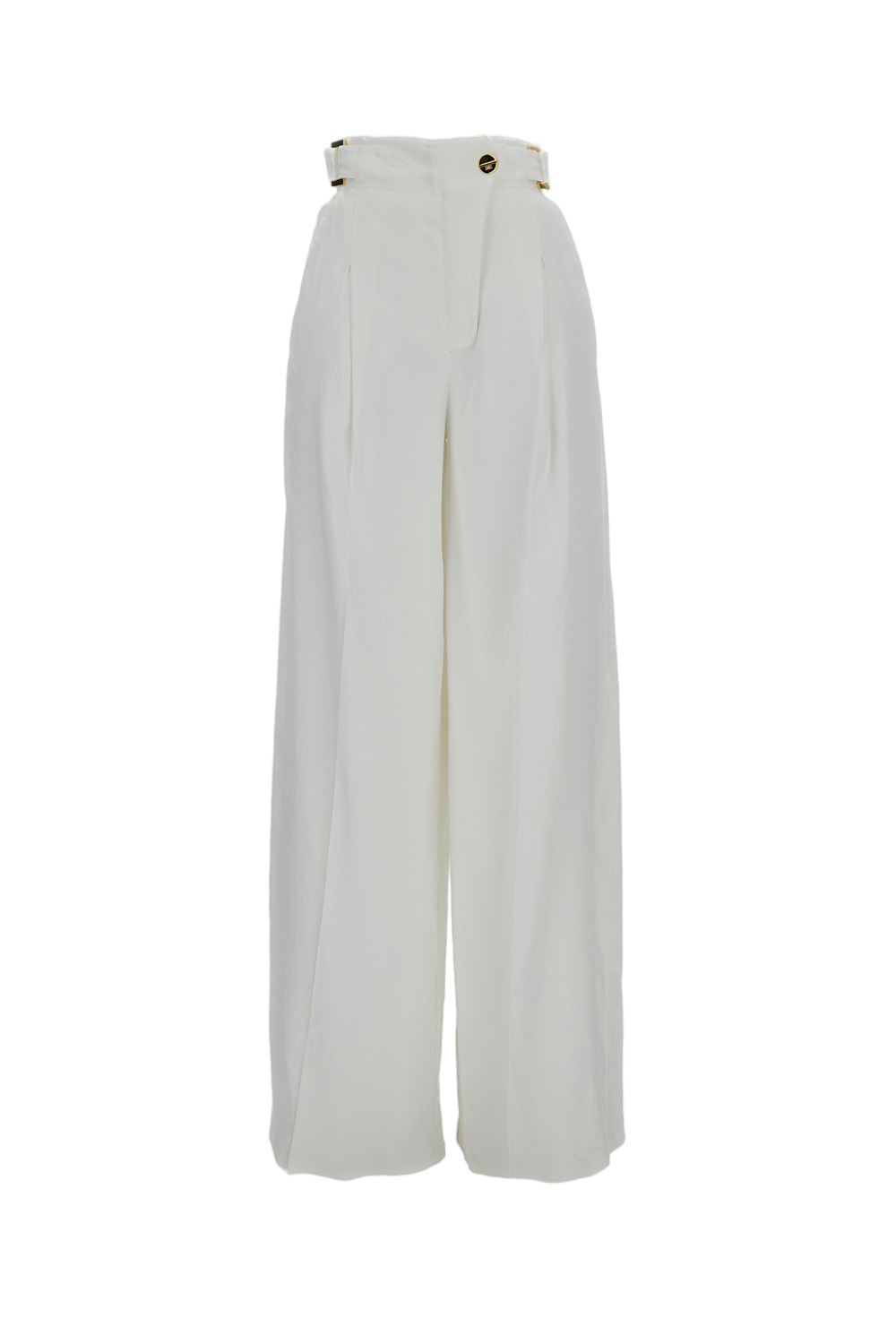 Ivory Linen Blend Palazzo Trousers