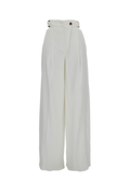 Ivory Linen Blend Palazzo Trousers