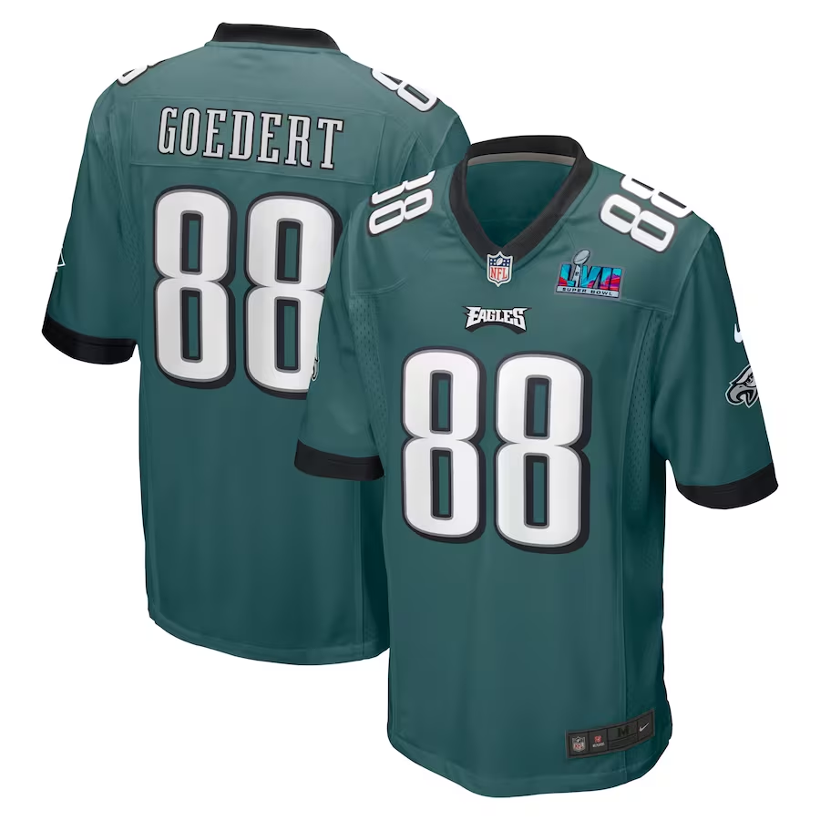 Men's Philadelphia Eagles Dallas Goedert #88 Midnight Green Super Bowl LVII Patch Game Jersey1
