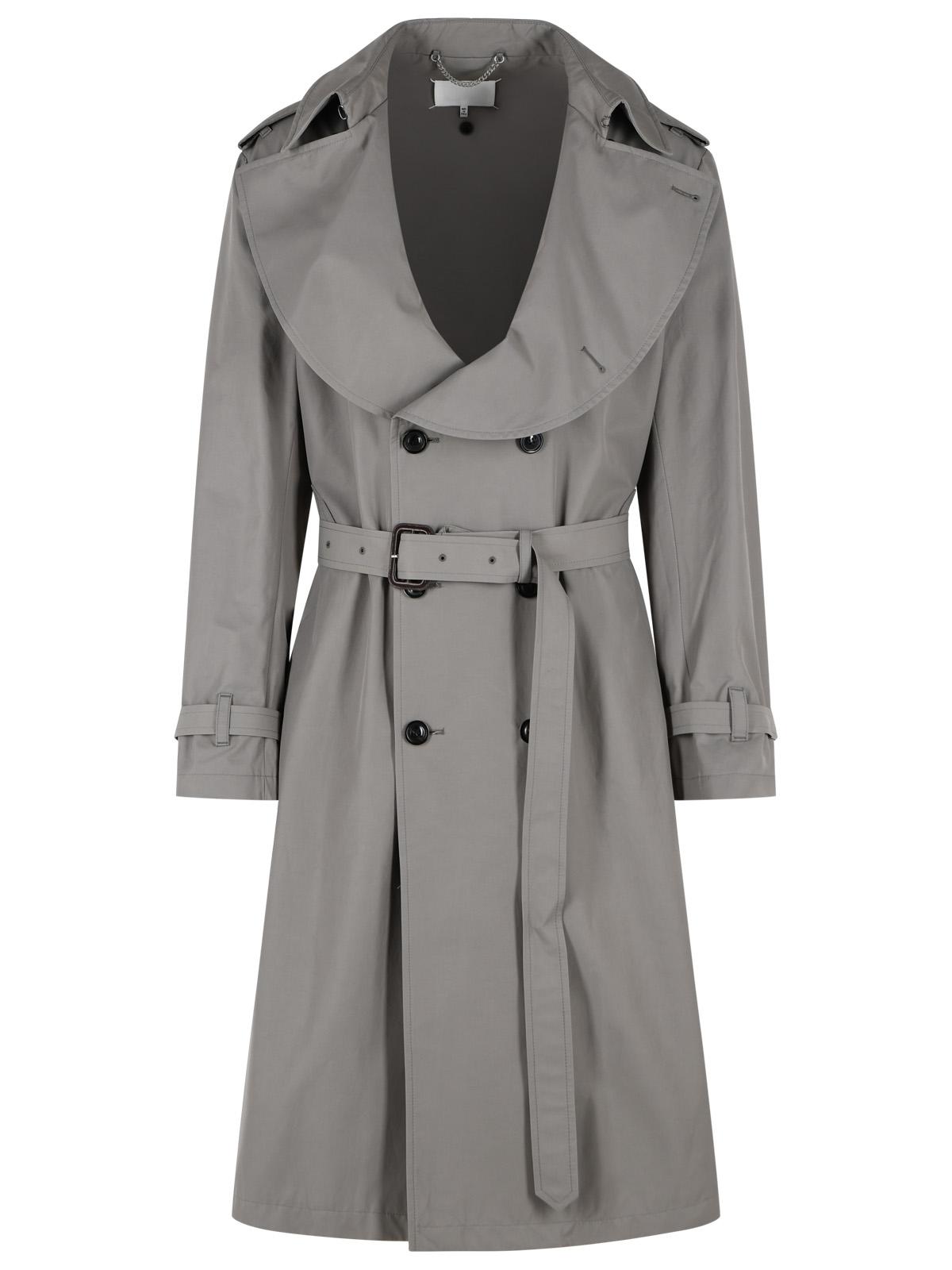 Maison Margiela Grey Cotton Blend Trench Coat With Folded Collar Men